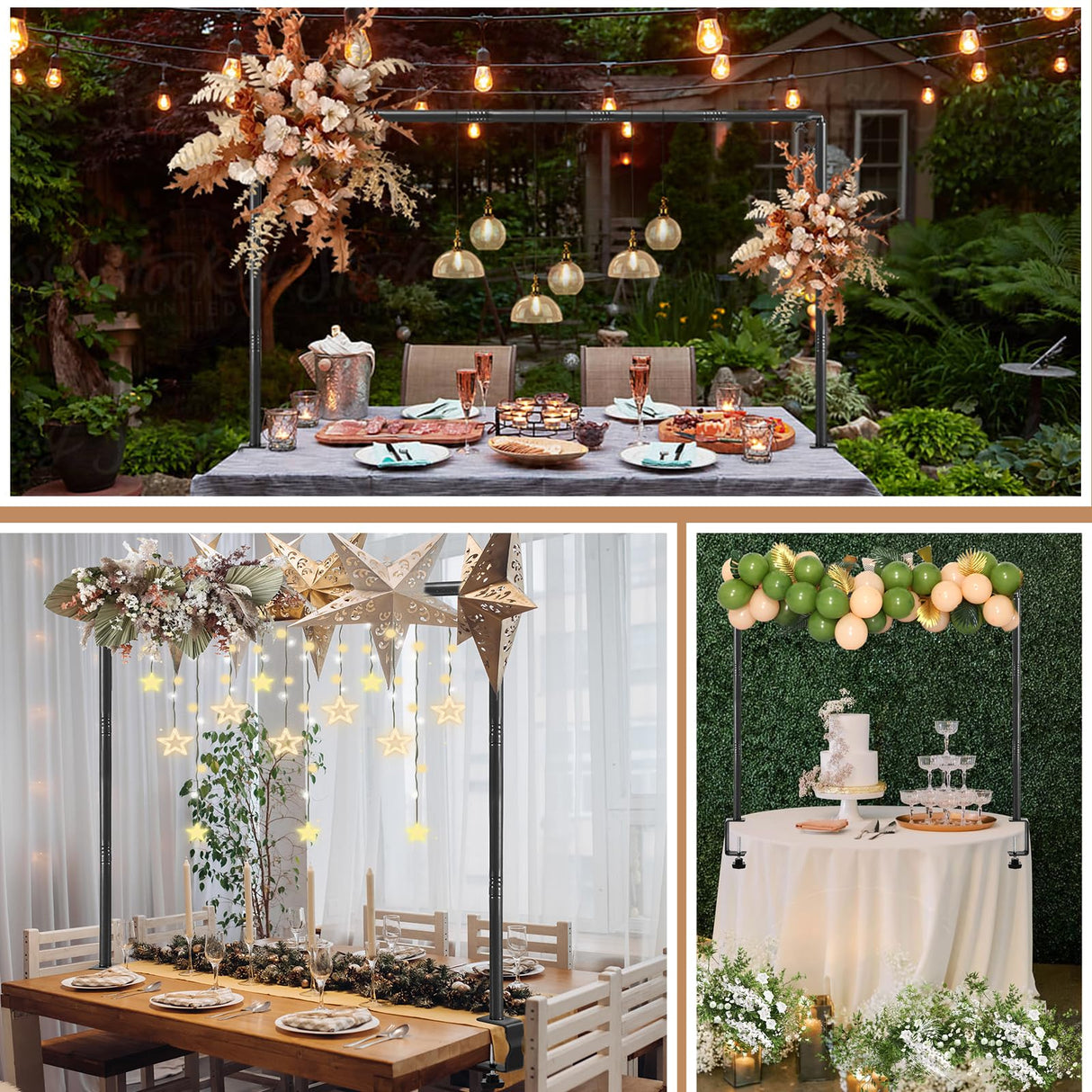 Over The Table Rod Stand with Clamps Adjustable 31-110 in Length 31-64 in Height Black Table Balloon Arch Hanging Stand with Storage Bag for Halloween Christmas Wedding Birthday Party Decoration