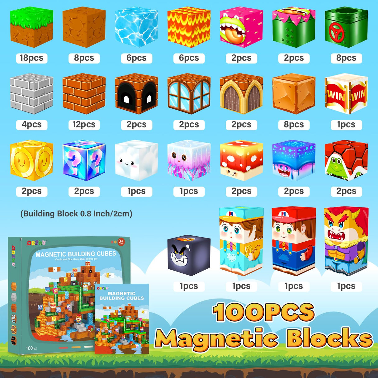 ORZbb Magnetic Blocks Building Games Kids Toys for 3 4 5 6 7 8 9 10 11 12 13 Year Old Boys Girls, Magnetic Cubes Montessori Sensory Toys for Ages 3+ Travel Party Christmas Birthday Gifts