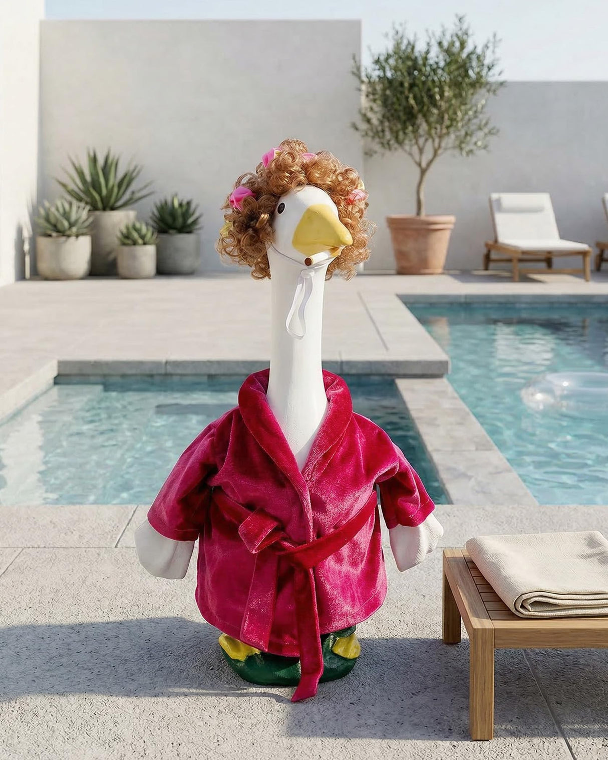 GigaCircle Lady Porch Goose Outfits with Wig, Rollers & Adhesive Dots- 23" Funny Bathrobe Lawn Geese Clothes, Hilarious Robe Porch Goose Outfits for Garden Decor, Gag Gift for Mom Grandma