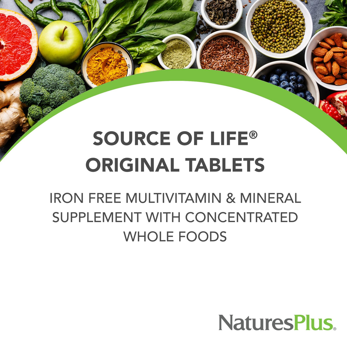 NaturesPlus Source of Life No Iron - 180 Tablets - Multi-Vitamin & Mineral Supplement - Supports Natural Energy & Overall Well-Being - Gluten Free, Vegetarian - 60 Servings