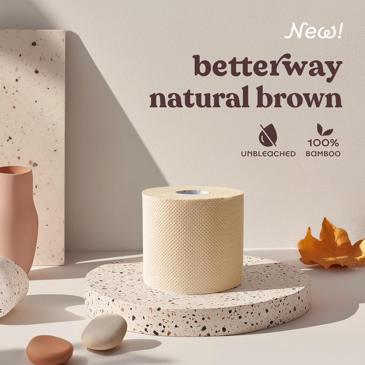 Betterway Unbleached Bamboo Toilet Paper Rolls - Eco-Friendly 3 Ply Toilet Tissue - 12 Long-Lasting Rolls - 360 Sheets/Roll - Organic, FSC Certified, Septic Safe TP - Lint-Free, PFAS-Free Bath Tissue