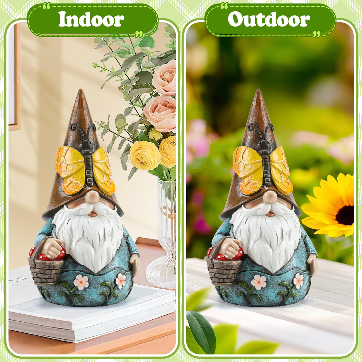 Wiresusan Outdoor Garden Gnome Statue, Butterfly Gnomes Decor Spring Butterfly Figurine, 7.3" Garden Gnomes Sculptures & Statues Outside Yard Lawn Patio Home Decoration, Nomes Gift