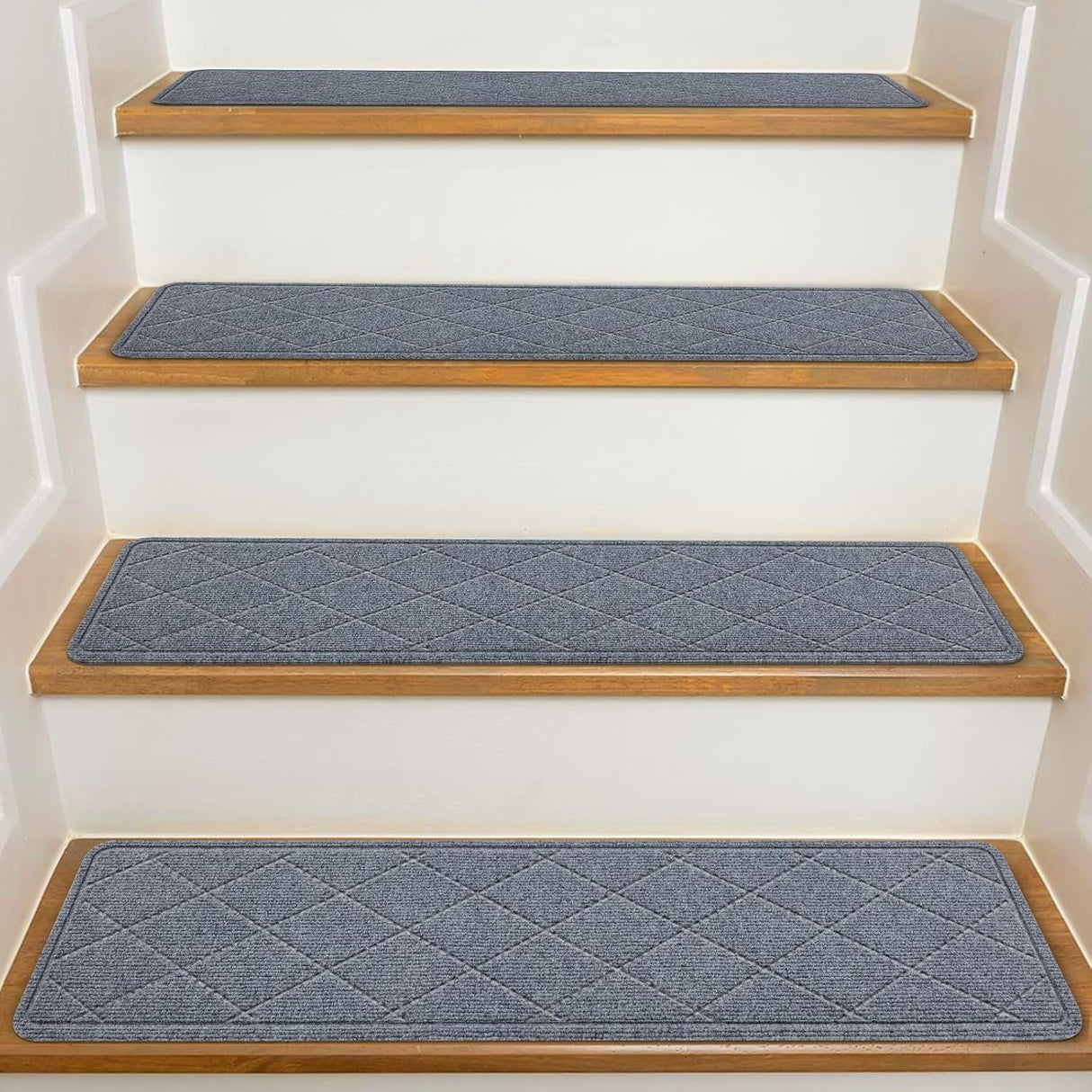 KOOTETA Stair Treads for Wooden Steps Indoor, 15 Pack 8" X 30" Non Slip Carpet Stair Treads with Reusable Adhesive for Elders and Dogs, Surface Polyester TPR Backing Stair Runner Rugs, Dark Grey