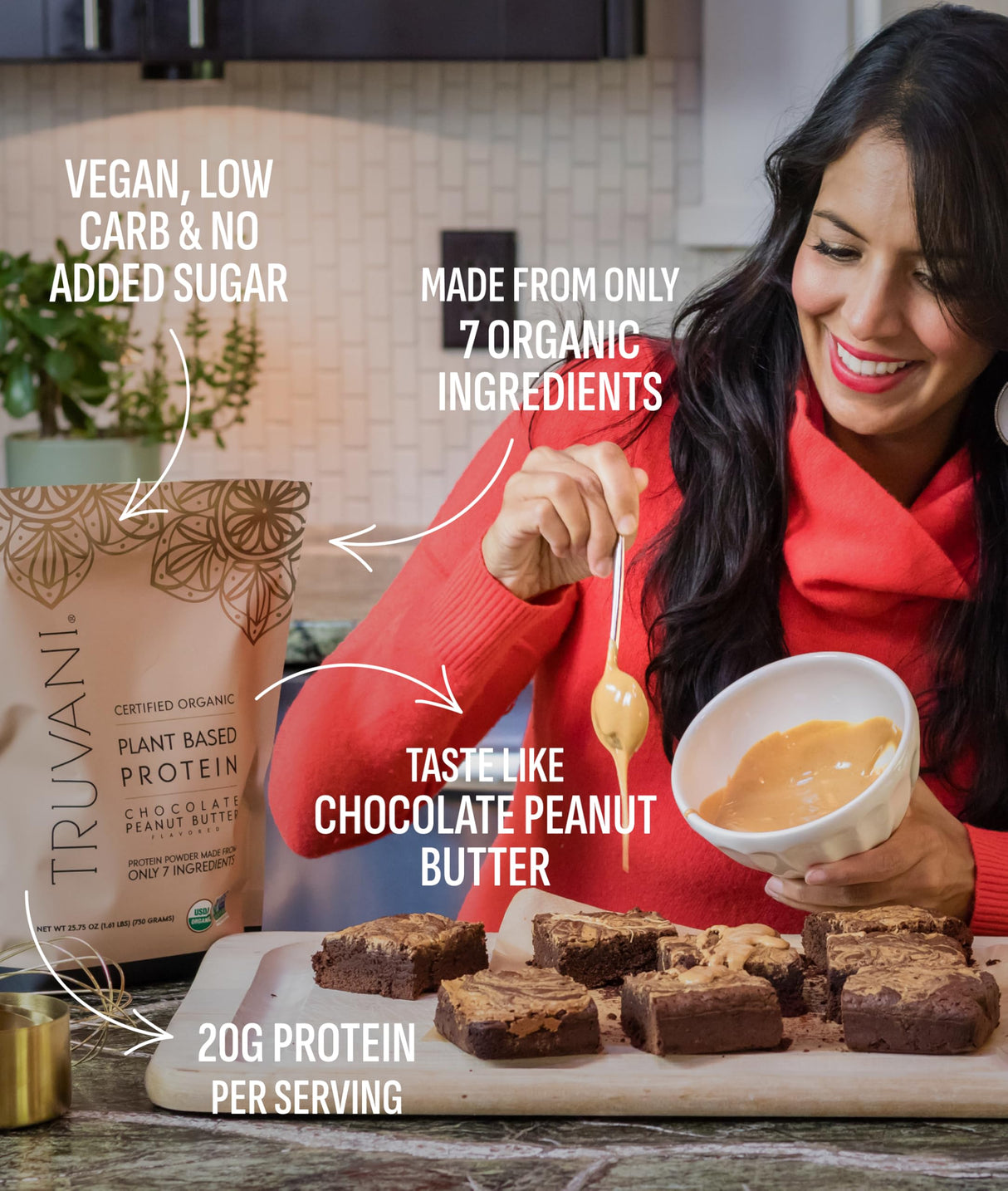 Truvani Vegan Pea Protein Powder | Chocolate Peanut Butter | 20g Organic Plant Based Protein | 20 Servings | Keto | Gluten & Dairy Free | Low Carb | No Added Sugar