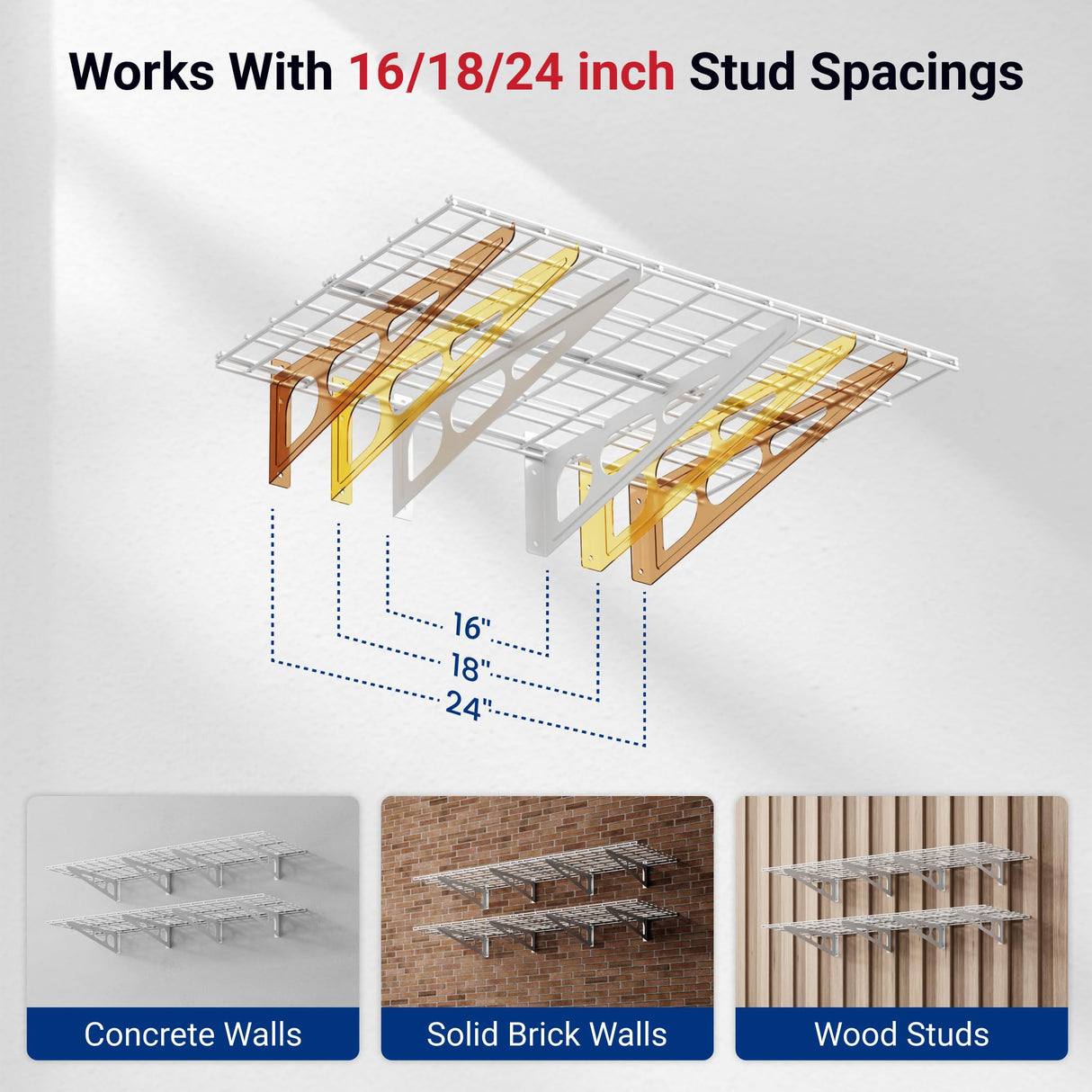 FLEXIMOUNTS 2-Pack 2x6ft Garage Shelving 24-inch-by-72-inch Heavy Duty Wall Mounted Shelves Garage Storage Rack Floating Shelves, 1400lbs Load Capacity, White, Classic Series
