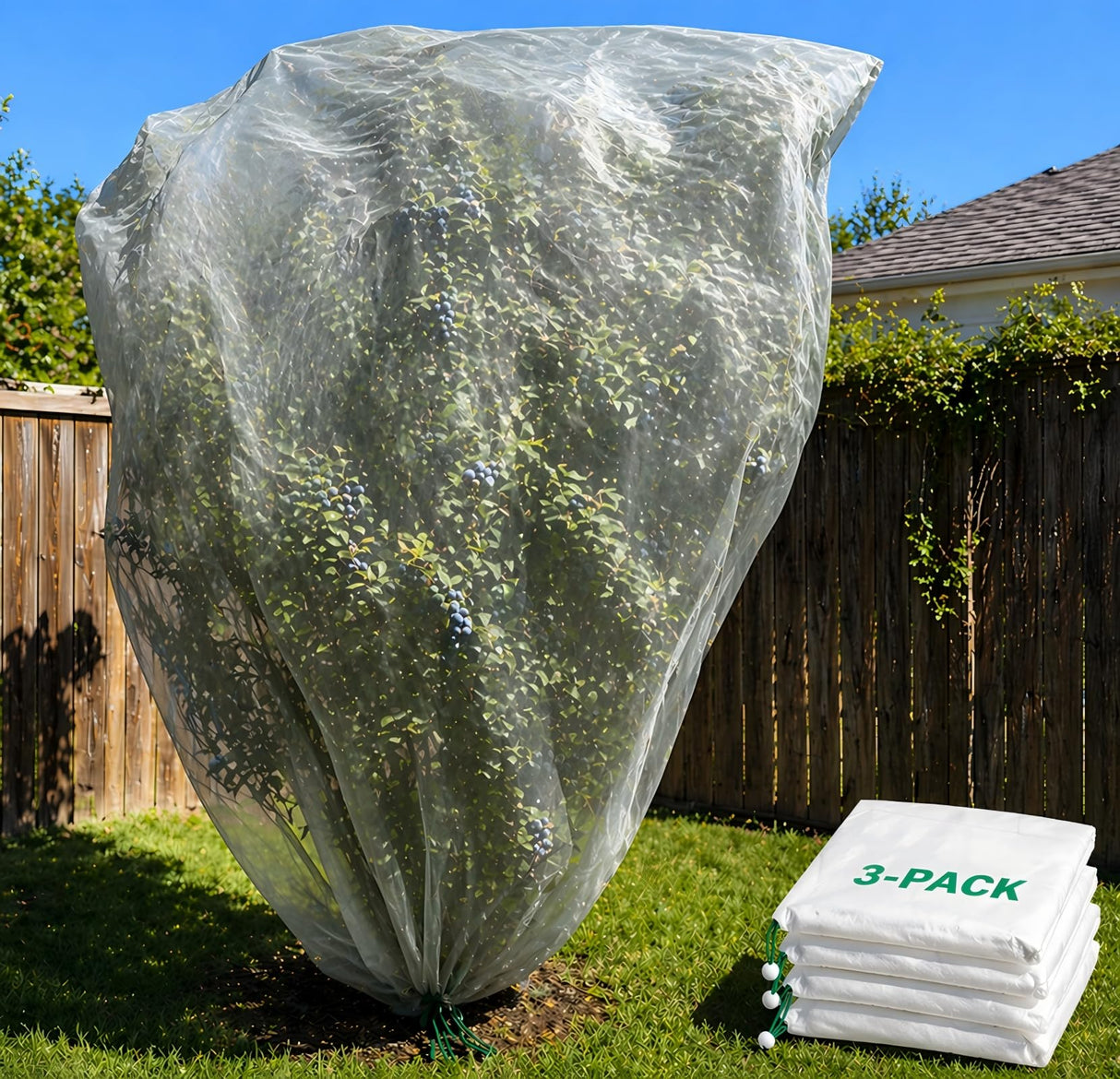 3 Pack 8 x 8 ft Large Fruit Tree Netting Covers with Zipper & Drawstring, Extra Fine Mesh Garden Netting for Blueberry Peach Apple Trees, Protects Fruit from Birds, Squirrels, Deer, Cicadas & Beetles