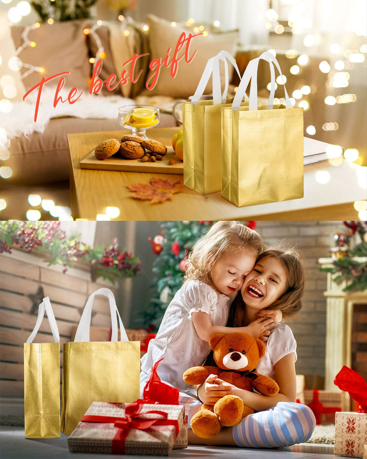 Eccliy 80 Pieces Gift Bags Set Glossy Reusable Tote with Handles Grocery Bags for Wedding, Halloween, Thanksgiving, Christmas(Medium,Gold)