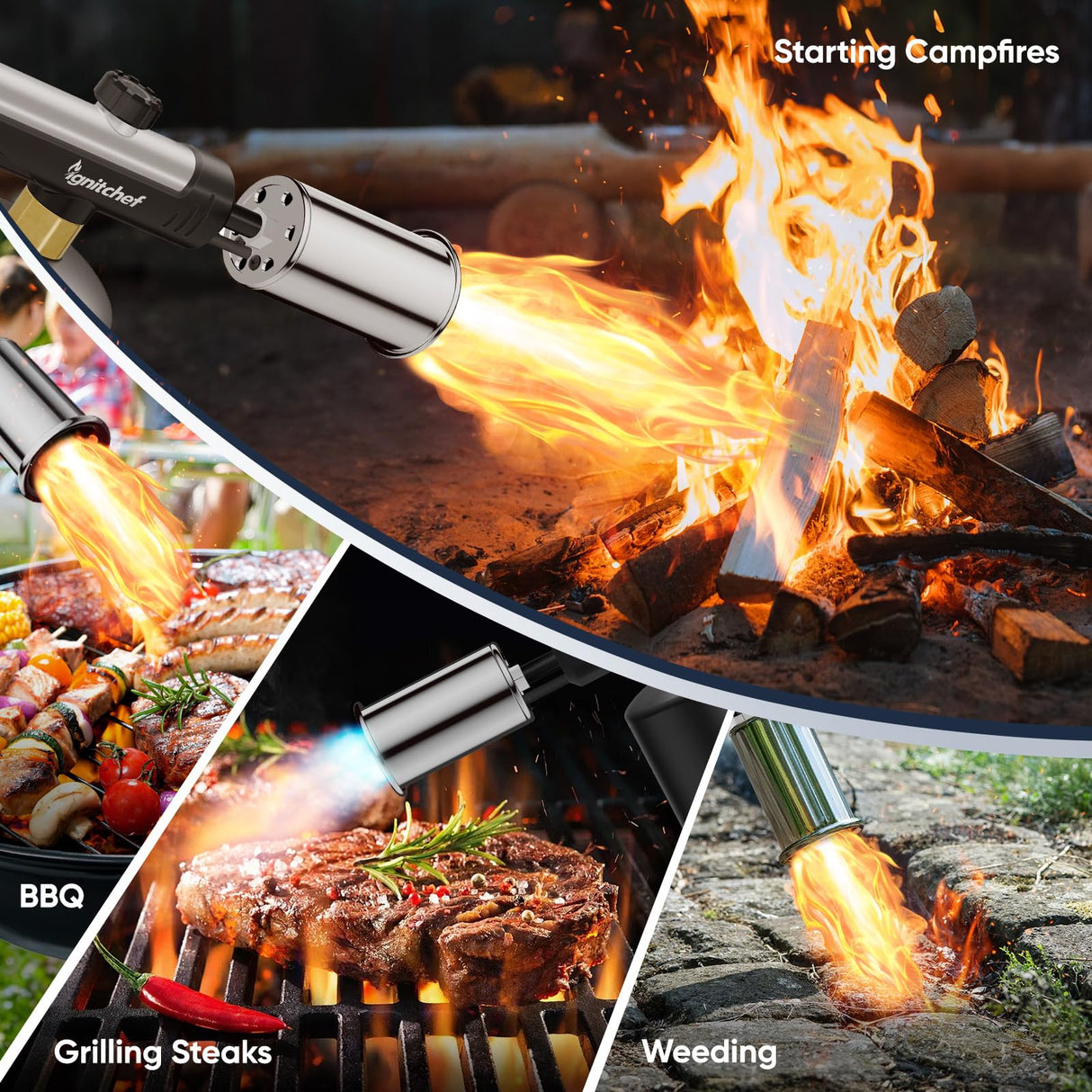 IgnitChef Propane Torch Gun with One-Touch Max Fire, Kitchen Blow Torch with a Safety Lock for Sous Vide Searing Steak, Grill, Charcoal Starter, Campfire (Propane Tank Not Included)