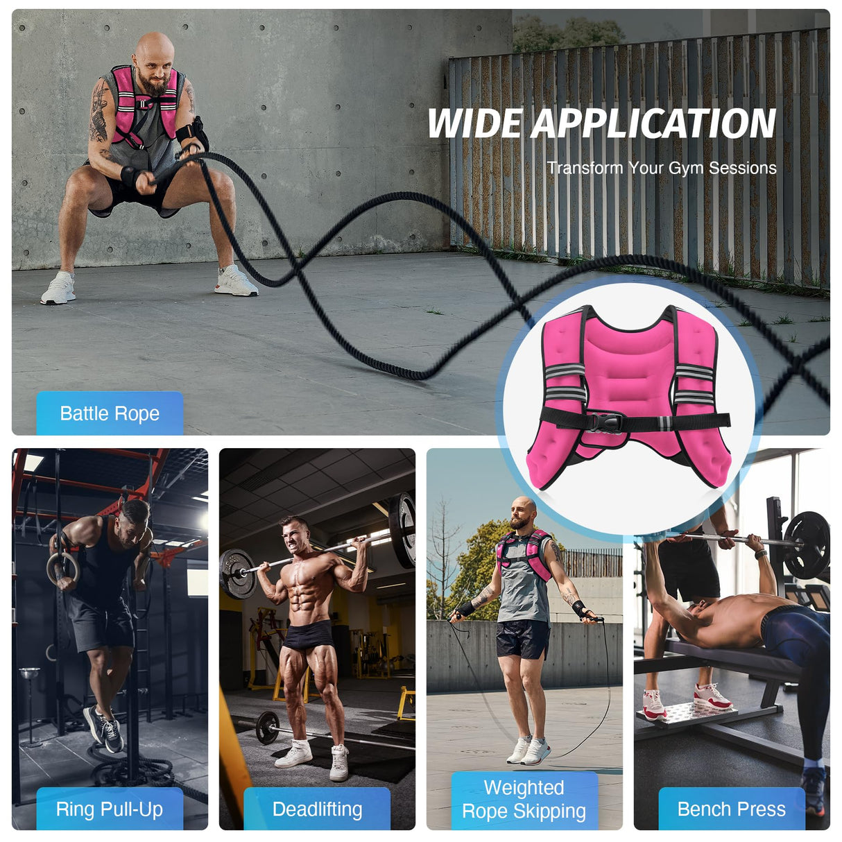 ZELUS Weighted Vest, 6lb/8lb/12lb/16lb/20lb/25lb/30lb Weight Vest with Reflective Stripe for Workout, Strength Training, Running, Fitness, Muscle Building, Weight Loss, Weightlifting, Pink(8 lb)