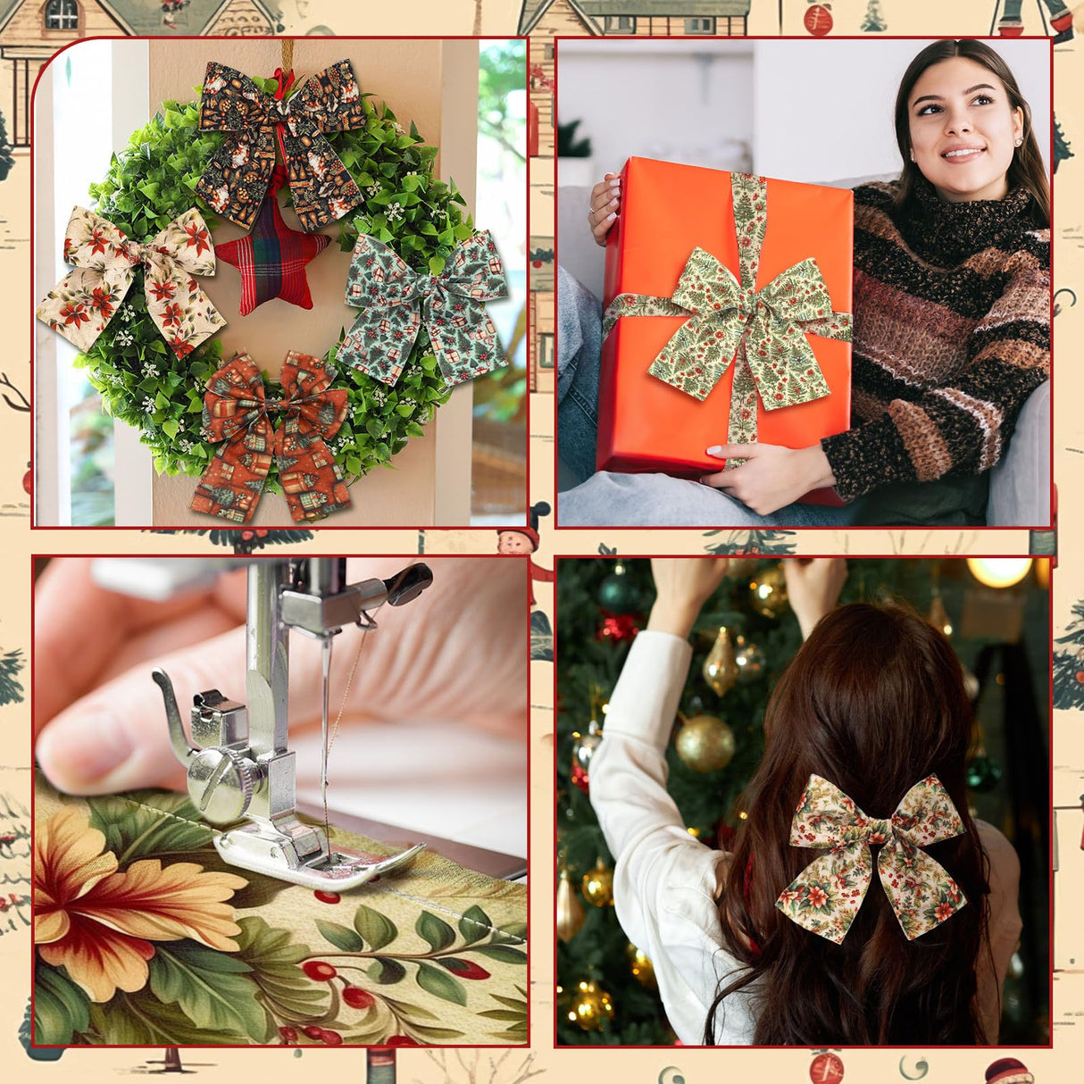 Fanfanwin 100 Pcs 10 x 10 Inch Vintage Christmas Quilting Fabric Christmas Fat Squares Patchwork Strips Santa Red Cardinal Precut Fabric Bundles for Xmas Handmade Crafting DIY Craft Sewing Material