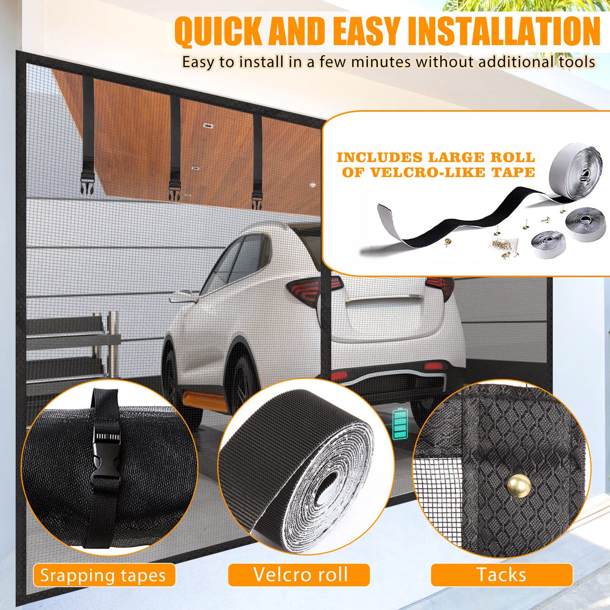 Garage Screen Doors for 2 car garage-18x8FT Fiberglass 3000g/6.7lb Durable Heavy Duty Magnetic Garage Door Screen Retractable Hands Free with 6 Roll Up Straps for Patio Workshop Home Gym Sun Room