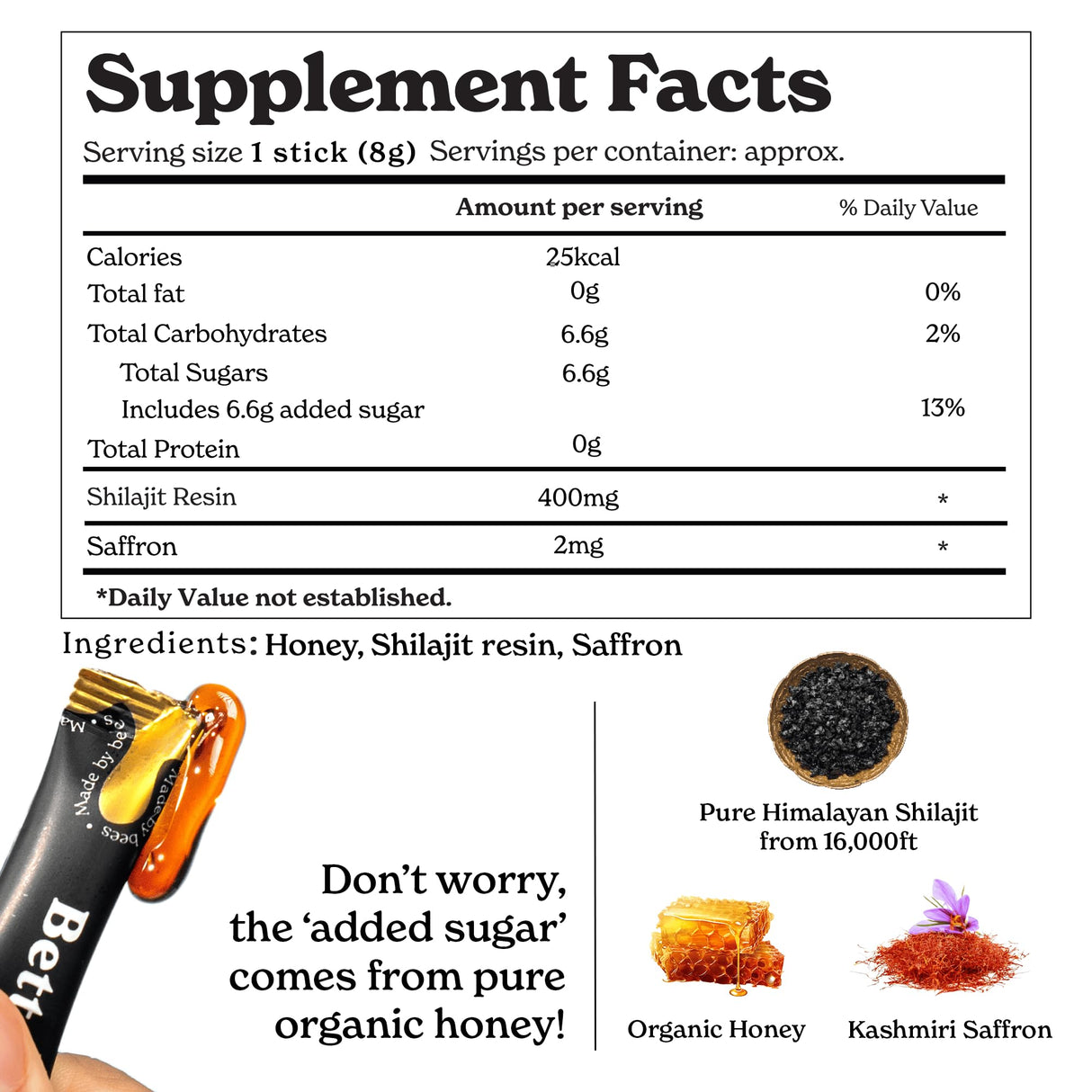 Better Alt Pure Himalayan Shilajit Sticks with Organic Honey, Saffron | Easy to Consume Shilajit| Energy Boost & Immune Support, 85+ Trace Minerals, 75%+ Fulvic Acid (Pack of 2)