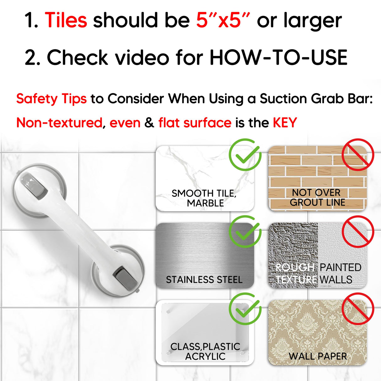 NL'AAHCΓ Grab Bars for Shower Heavy-Duty (2Pack) 12-Inch ADA Compliant Grab Bar for Seniors Shower Handles for Elderly Suction Handicap Safety Handrail for Bathroom Bathtubs Toilet Tiles Glass