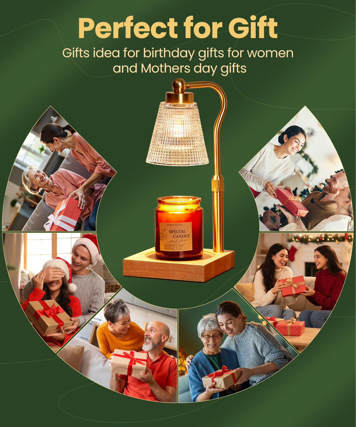 Height Adjustable Candle Warmer Lamp with Timer, 3 Dimmable Wax Melt Warmer, Birthday Gifts for Women Mom, House Warming Gifts New Home Decor, Candle Warmer for Jar Candles with 2 Bulbs, Gold-Clear