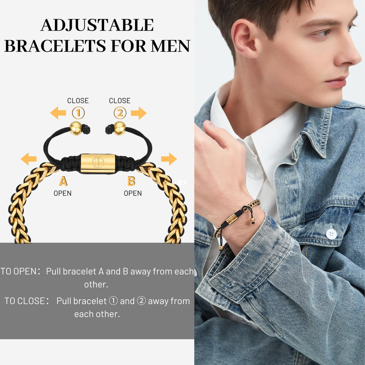 WP WEPICK 18K Gold-Plated Bracelets for Men Franco Link Chain Adjustable