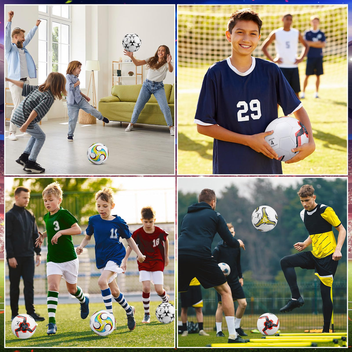 Tradder 4 Pack Operation Christmas Soccer Balls Bulk with Pump Size 3 4 5 Deflated Soccer Balls for Outdoor Indoor Sport Gift for Youth Teens Adult Charity Donation(Mixed Style,Size 5)