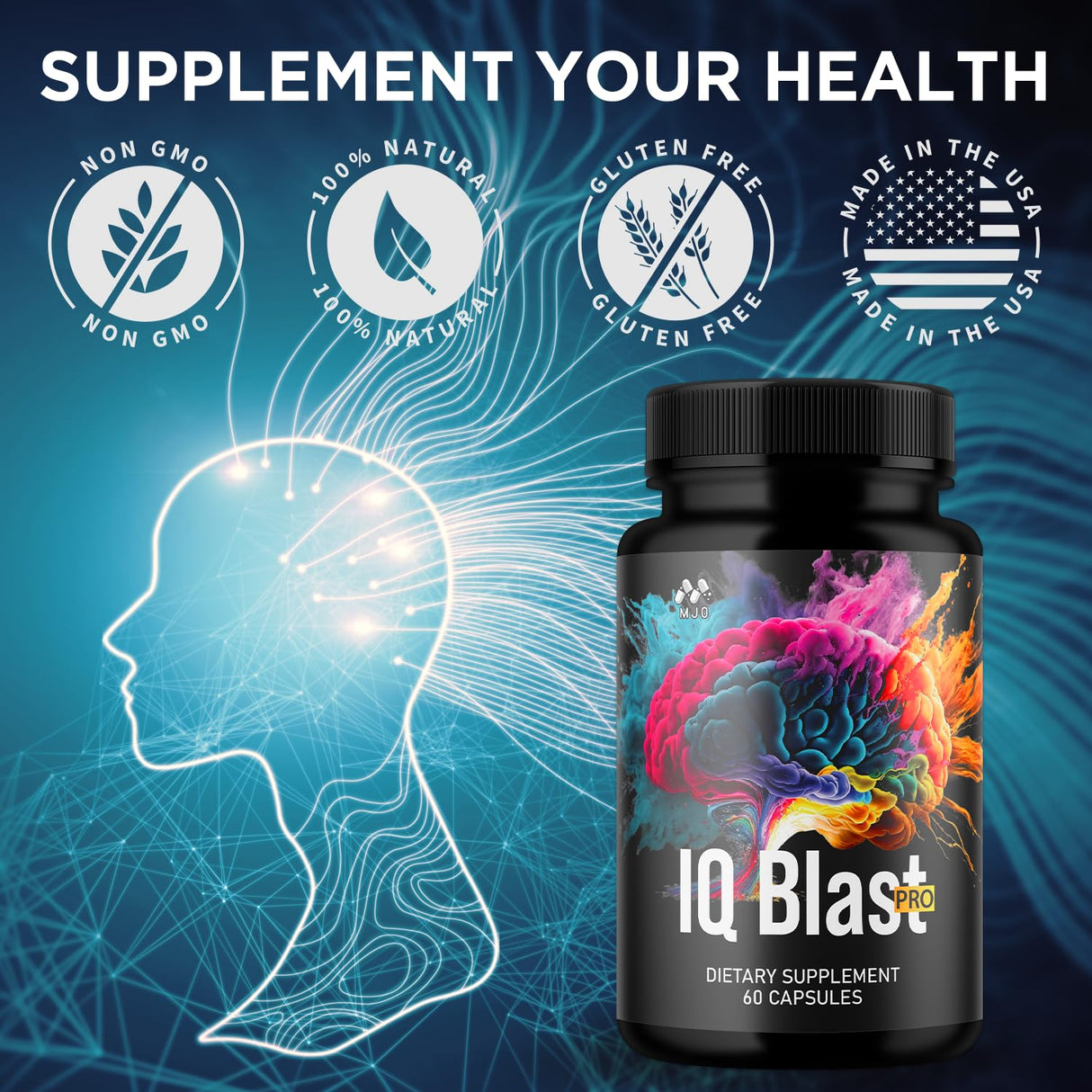 (3 Pack) IQ Blast Pro Capsules, IQ Blast Pro Official Capsules with All Natural Ingredients, IQBlast Advanced Brain Formula Multivitamin Health & Wellness Pills, Max Strength Supplement (180 Count)