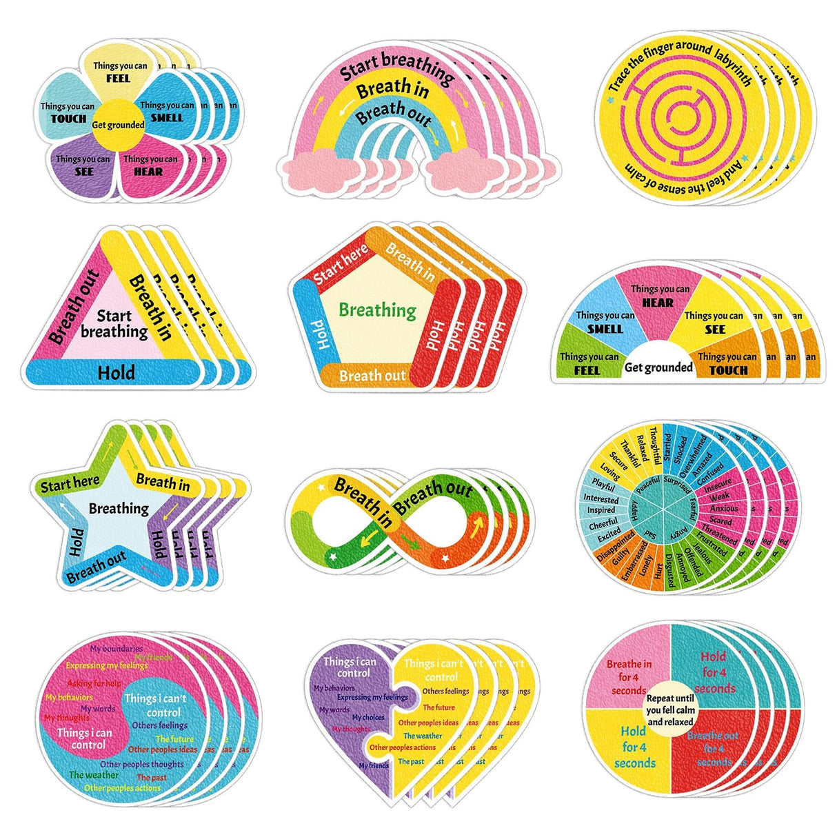 144 Pcs Breath Calm Anxiety Sensory Stickers Reusable Mindfulness Stickers Calming Strips Adhesive Sensory Strips for School Office Classroom Desk Teens Counselor Fidget Supplies Christmas Gifts