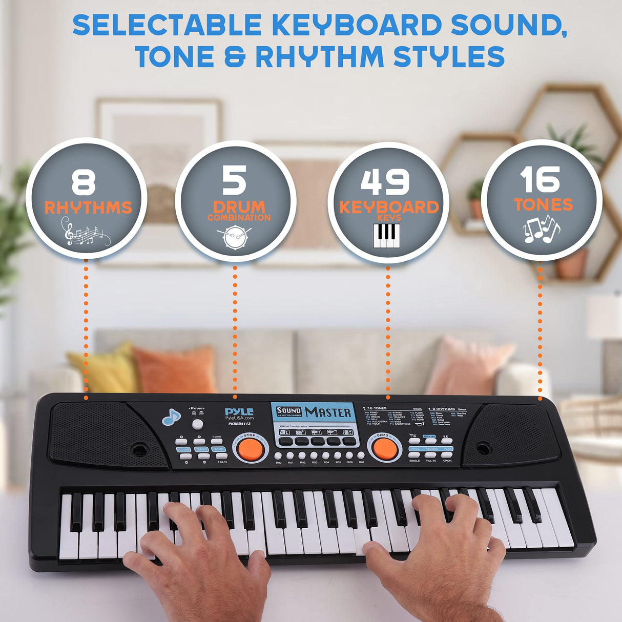 Pyle, Electric 49 Keys-Portable Digital Musical Karaoke Piano Keyboard-8 Rhythms 16 Tones, Stereo Speakers, Rechargeable Battery-Wired Microphone-Beginners Kids Adult PKBRD4113 (PKBRD4113.3)