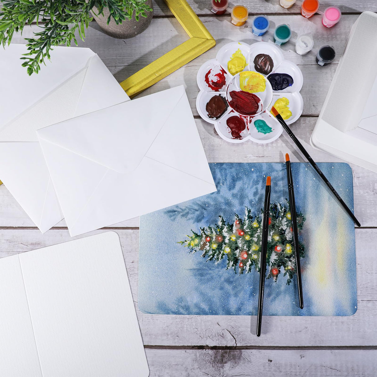 Sabary 100 Pcs Blank Watercolor Cards with Envelopes Set 140lb/300 Gsm Cotton Heavyweight Foldable Greeting Paper Card for Christmas Painting Invitation Note Birthday Wedding(White,5 x 7 Inch)