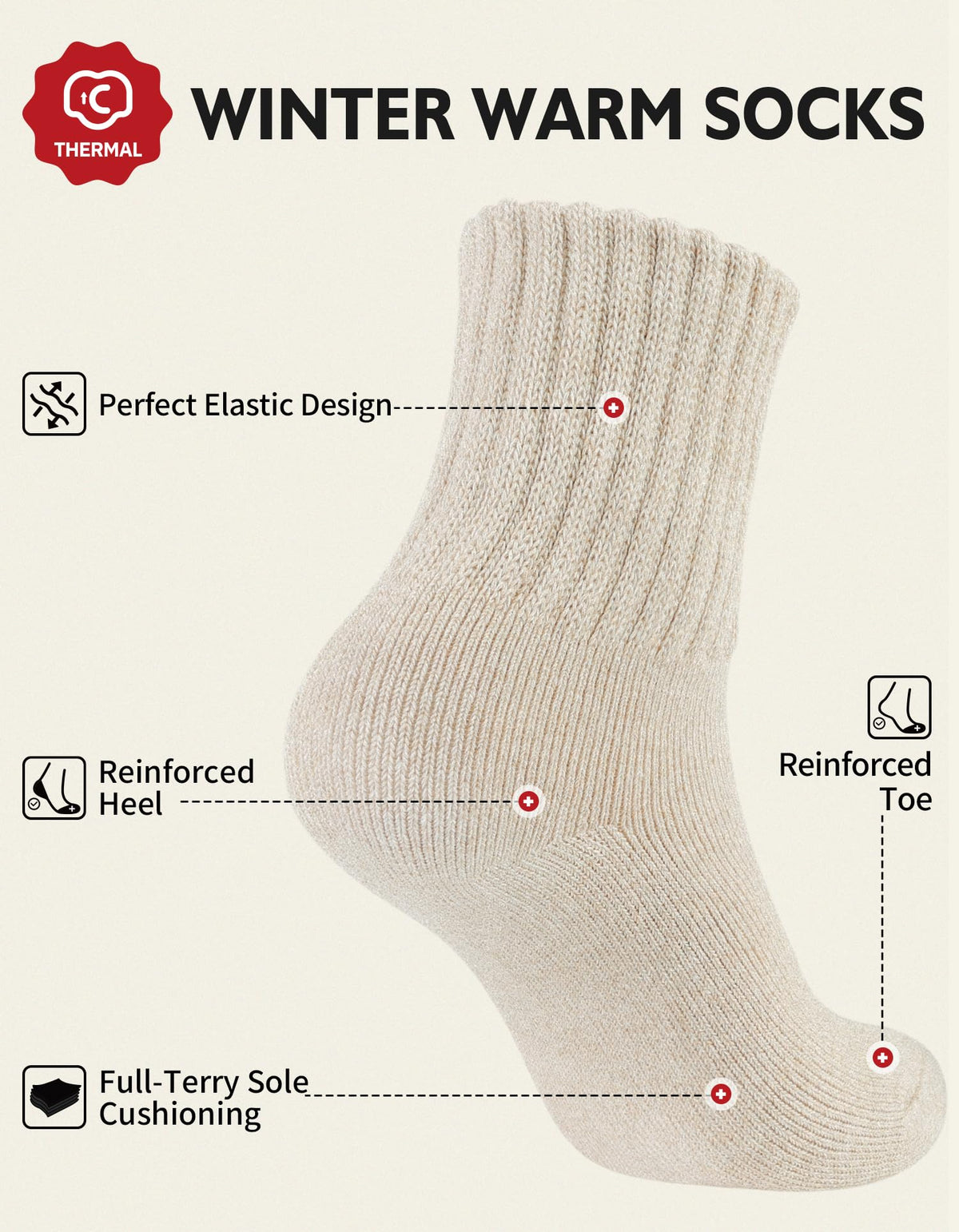 CLOSEMATE Boot Socks for Women Thick Warm Winter Crew Socks 3 Pairs