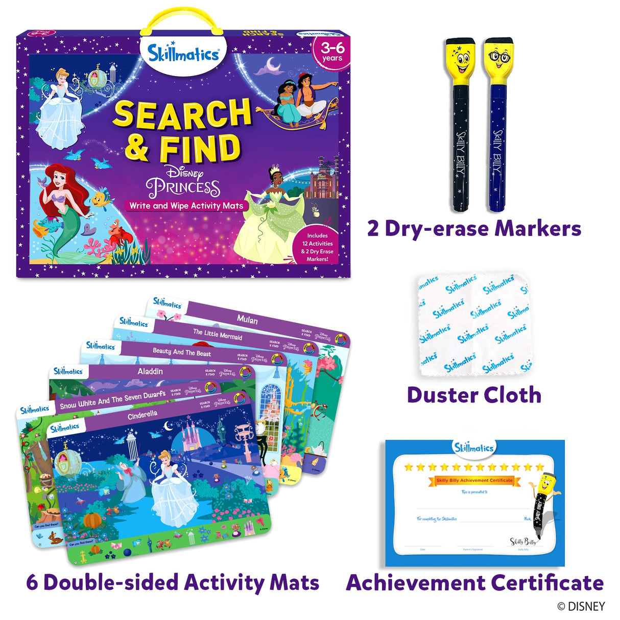 Skillmatics Search and Find Disney Princess Educational Game - Reusable Preschool Learning Activities, Christmas Toys, Art & Crafts, Gifts for Toddlers & Kids of Ages 3, 4, 5, 6