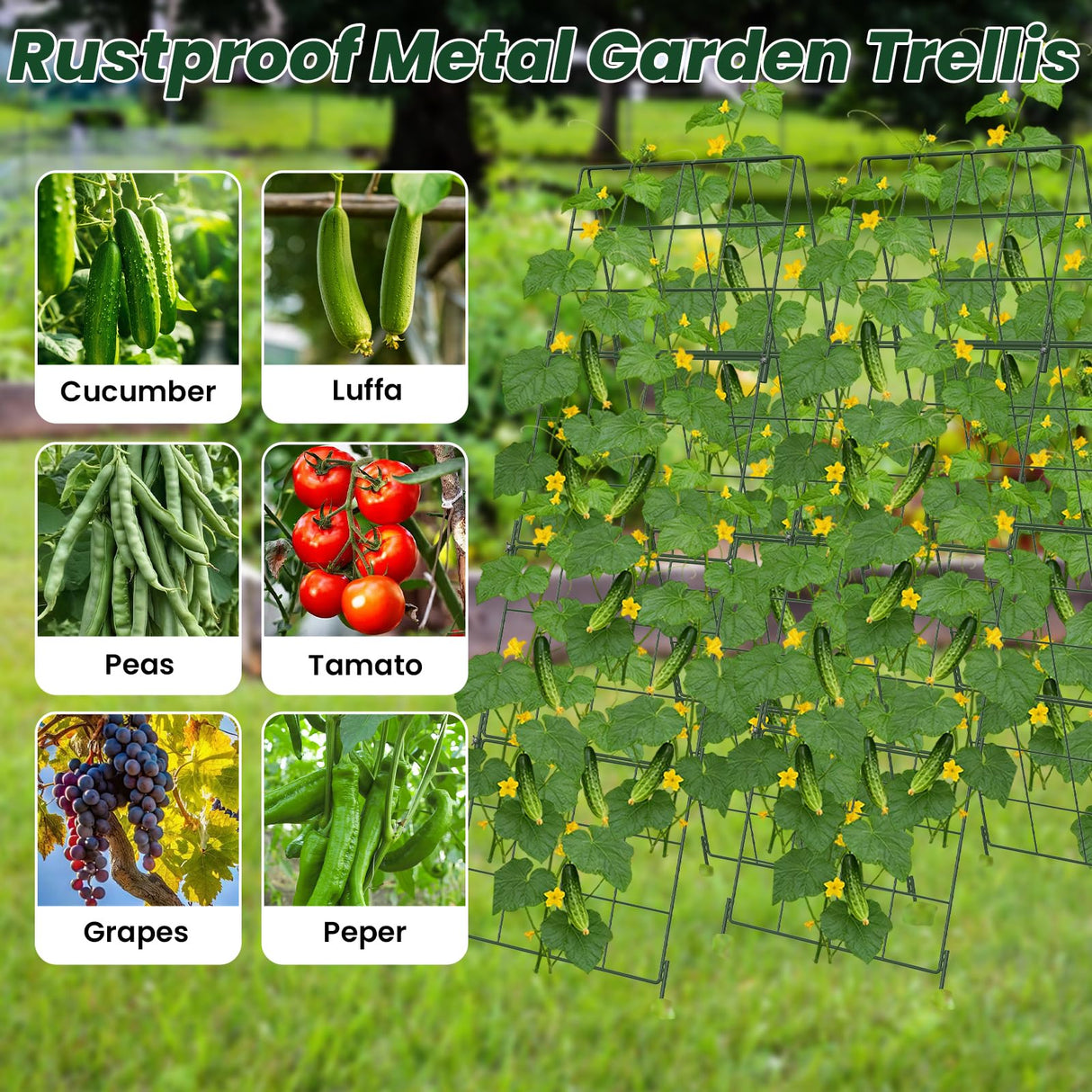 Adjustable A-Frame Trellis for Climbing Plants Outdoor, 48"x32" Cucumber Trellis for Raised Bed, Metal Garden Trellis with Grid Design, Tomato, Grape, Bean, Pea, Squash, Vegetable Trellis (Green)
