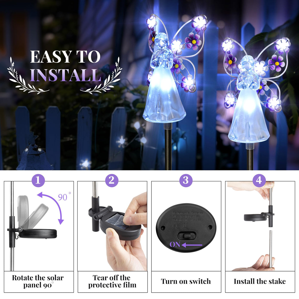 GIGALUMI Solar Angel Garden Stake Lights - 2 Pack Angel Solar Lights Outdoor Garden, Eternal Light Angel with 7 LEDs for Cemetery Grave Decorations, Memorial Gift, Christmas Yard Art, Sympathy Gifts