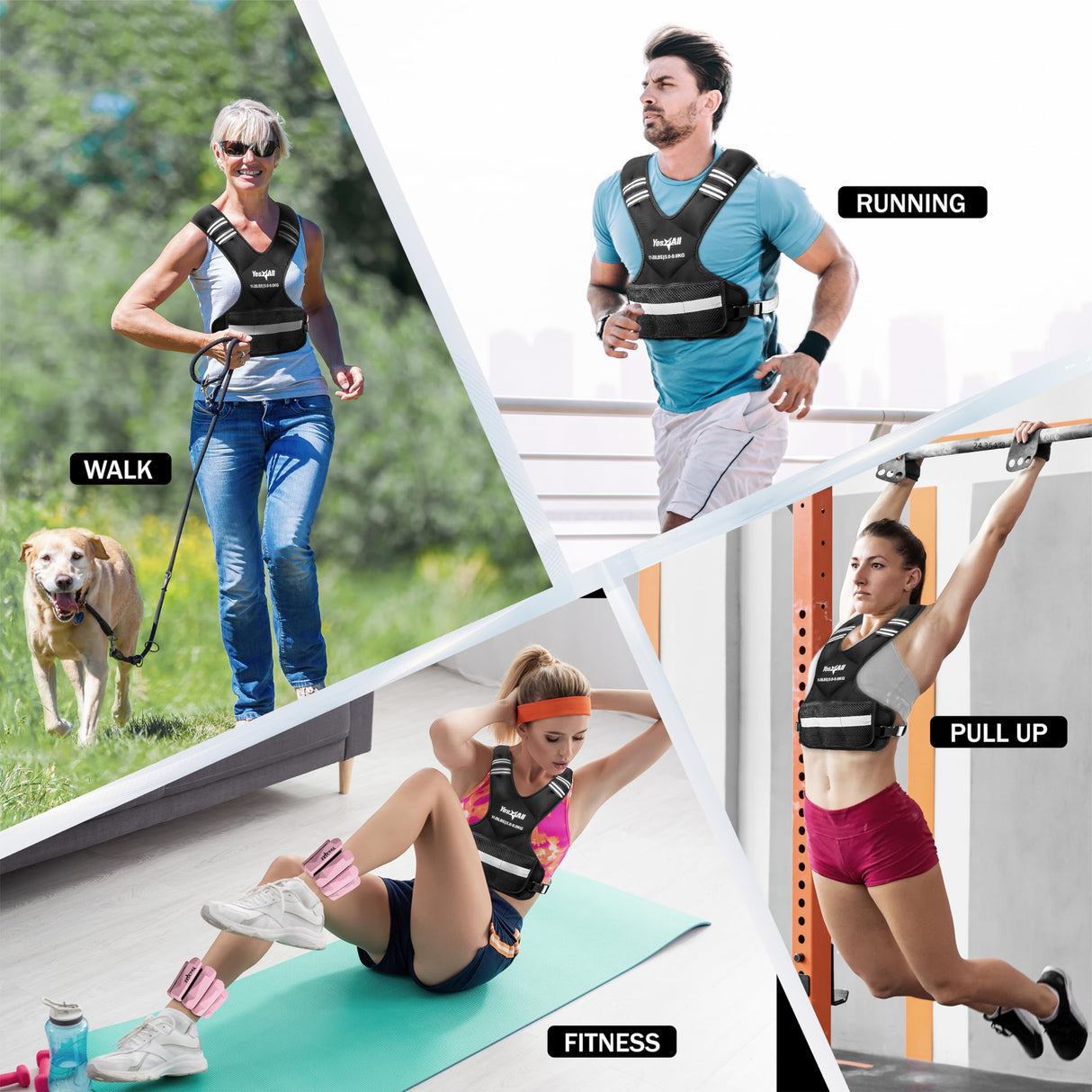 Yes4All Adjustable Weighted Vest 11-20lbs with Reflective Strip, Large Weight Vest for Strength Training for Men & Women