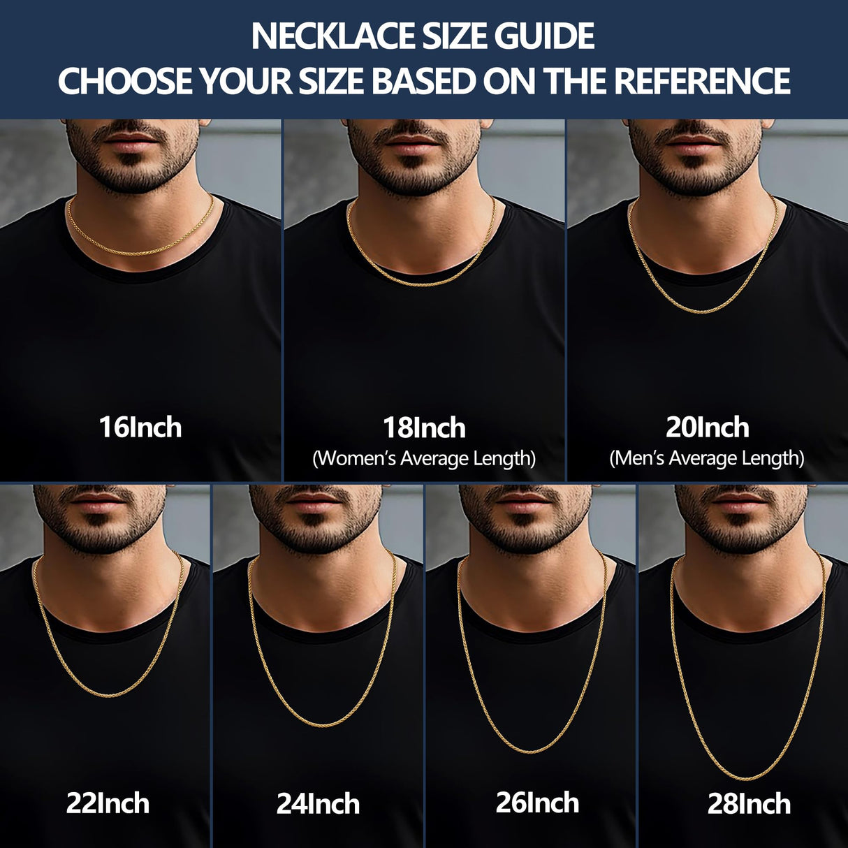 Fiusem 14K Gold Plated Wheat Chain Necklace for Men, 2.5mm 14K Gold Plated Stainless Steel Necklace Chains for Men and Women 24 Inch