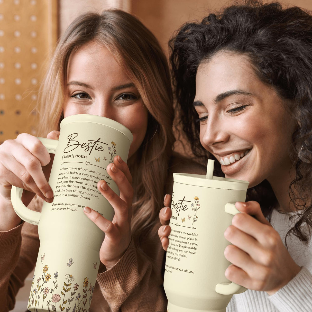 Best Friend Tumbler with Handle 40oz, Bestie Cups for Women Stainless Steel Coffee Travel Tumblers with Straw, Bestie Gifts for Female Friends BFF, Friendship Gift for Birthday Christmas Valentines