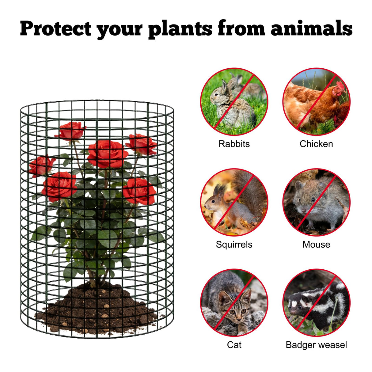 Sibosen 18 Pcs 24'' x 12'' Large Wire Plant Protector from Animals 6 Pack Metal Plant Cage Chicken Wire Cloche with Nylon Tie and Ground Stakes Keep Animals Out Garden Protection Bunny Barricade