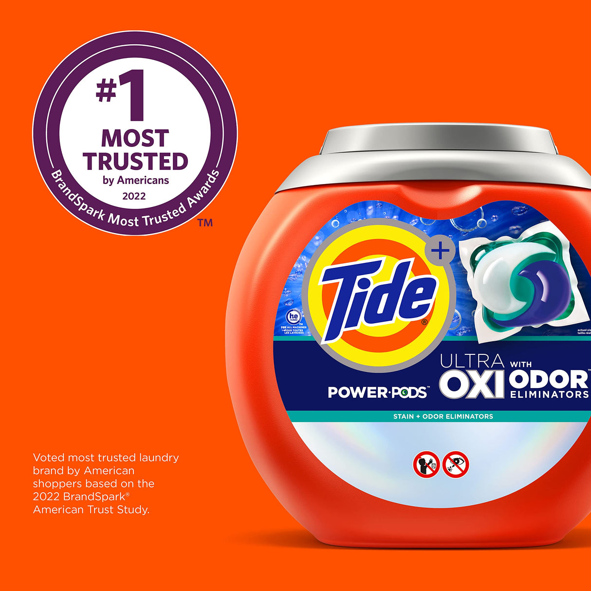 Tide Ultra OXI Power PODS with Odor Eliminators Laundry Detergent Pacs, 48 Count, For Visible and Invisible Dirt