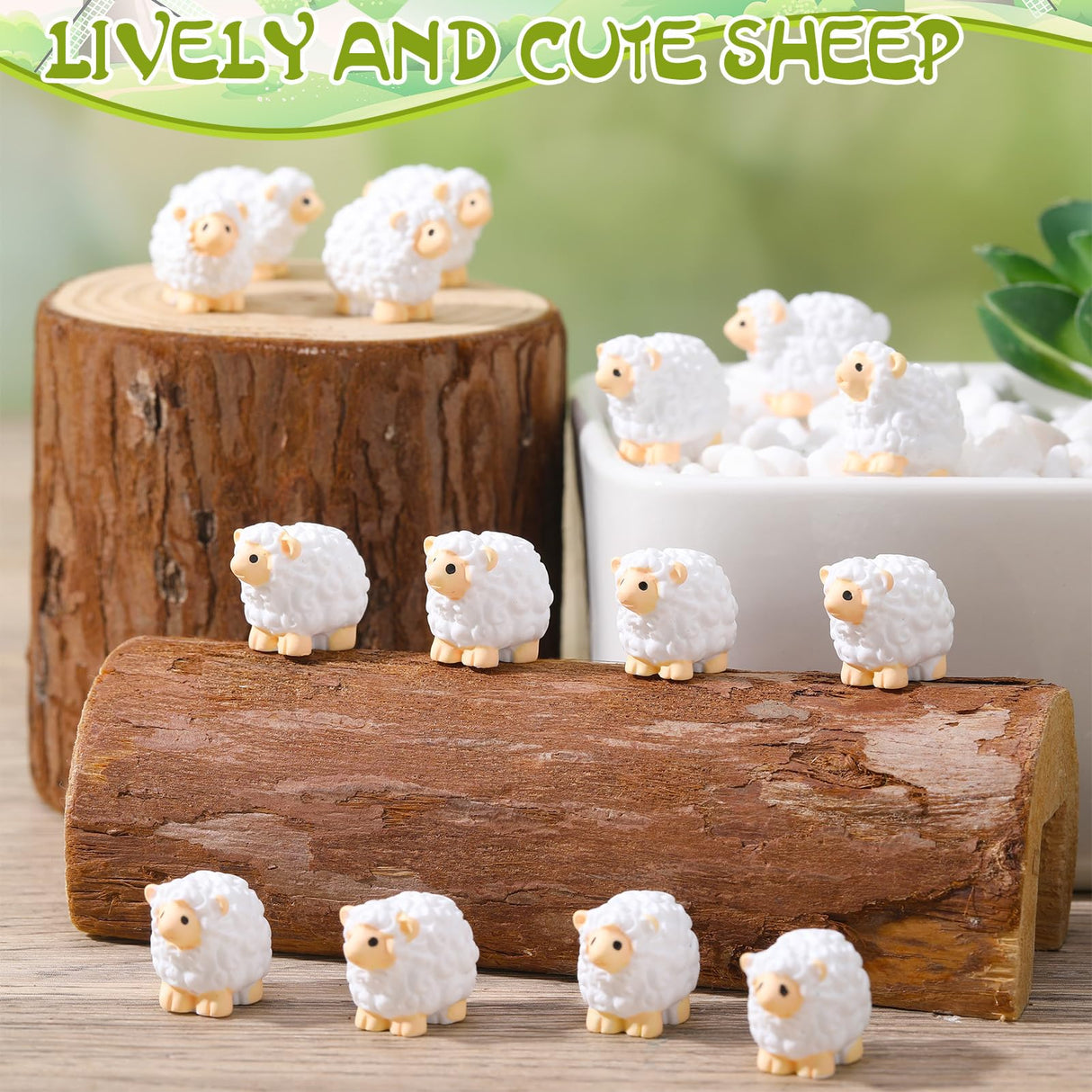 Guiqulai 100pcs Mini Resin Sheep Figurines Garden Decor Ornaments(White)
