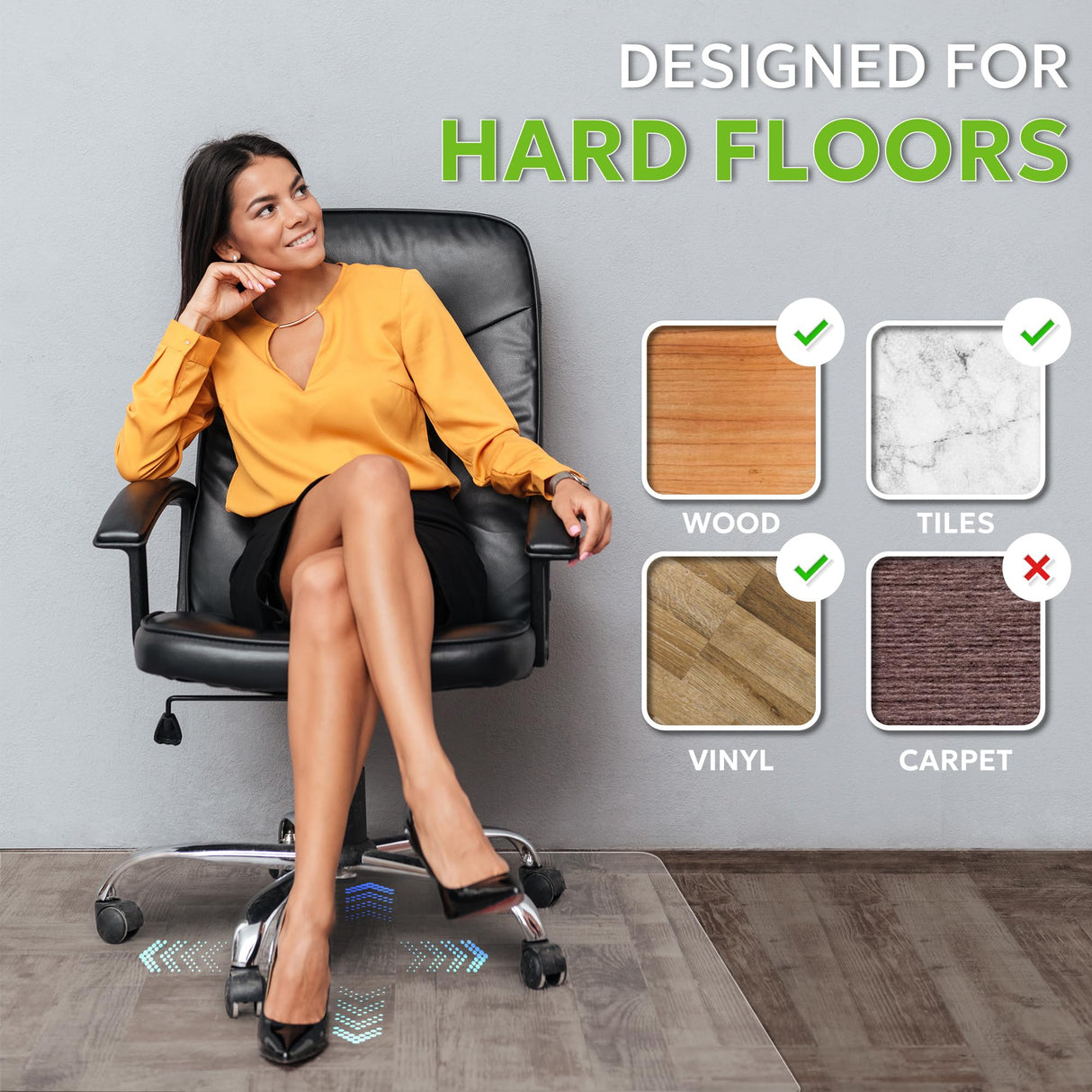 36"x48" Office Chair Mat for Hardwood Floor - Clear Desk Chair Mat, Non-Slip Floor Protector for Rolling Chairs, Rectangular Shape Compatible for Office and Gaming Chairs for Wood, Tile & Hard Floors