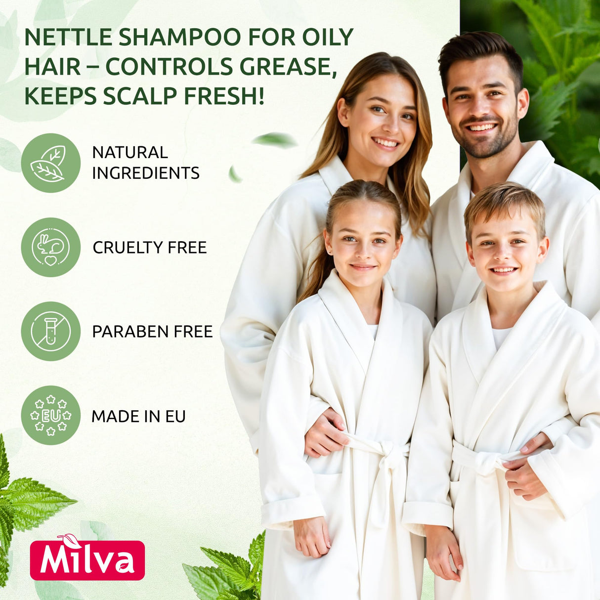 Nettle Shampoo - Helps Regulate Sebum Production, Reduce Dandruff & Ease Scalp Irritation - For Strong, Healthy Hair- 200ml