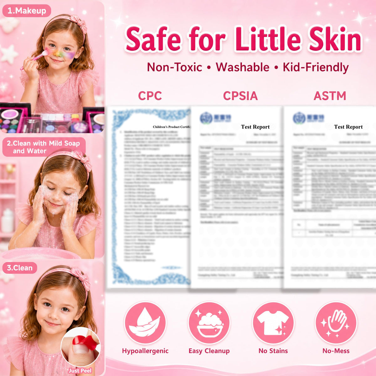 59 Pcs Kids Makeup Toys Kit for Girl, Non-Toxic Real Washable Pretend Set
