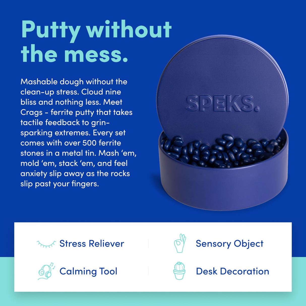 Speks Crags Ferrite Putty, 500+ Ferrite Stones in a Tin, Fidget Toy for Adults & Teens 14+, Desk Toy for Office, Christmas Gift, Holiday Stocking Stuffer, Stress Relief Present | Matte Indigo, Medium