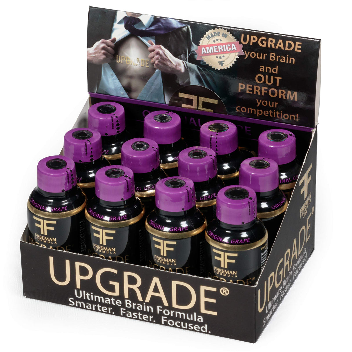 Upgrade Brain Supplement - Enhances Memory, Concentration, Focus & Clarity - Proprietary Blend of AAKG with Beta Alanine, Alpha GPC, Green Tea & Ginkgo Biloba-2 Fl oz (12 Pack)