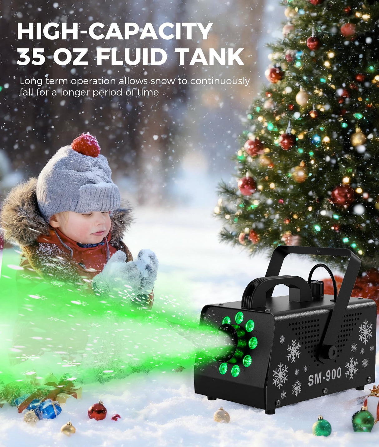 IMONE 900W Snow Machine with 9 Lights Christmas Gift,High Output Fake Snow Machine with Remote,Snow Machine Indoor,Outdoor Snow Making Machine,Snow Maker Machine,Snowflake Machine Parade,Party