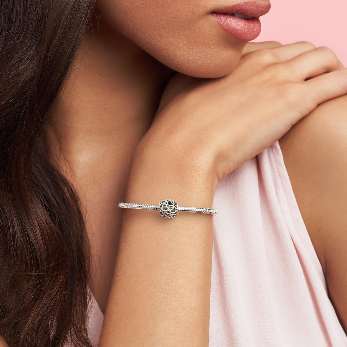PANDORA Hearts All Over Charm - Openwork Heart Design - Hand-Finished - Jewelry for Women with Gift Box - Compatible Moments Charm Bracelets - Sterling Silver