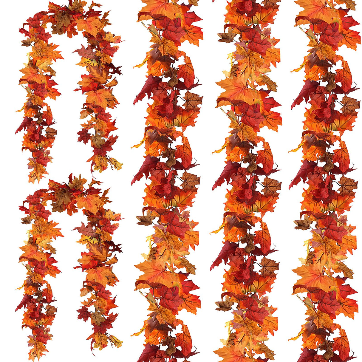 CQURE 5 Pack Fall Leaf Garland, Total 29.5Ft Artificial Fall Vines Autumn Garland Fall Maple Leaves Thanksgiving Decor for Home Wedding Fireplace Christmas
