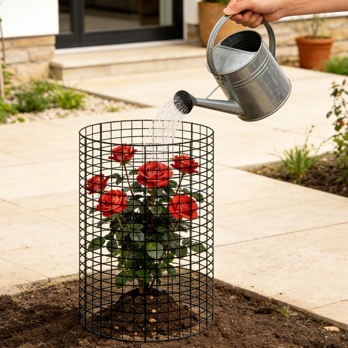 Sibosen 18 Pcs 24'' x 12'' Large Wire Plant Protector from Animals 6 Pack Metal Plant Cage Chicken Wire Cloche with Nylon Tie and Ground Stakes Keep Animals Out Garden Protection Bunny Barricade