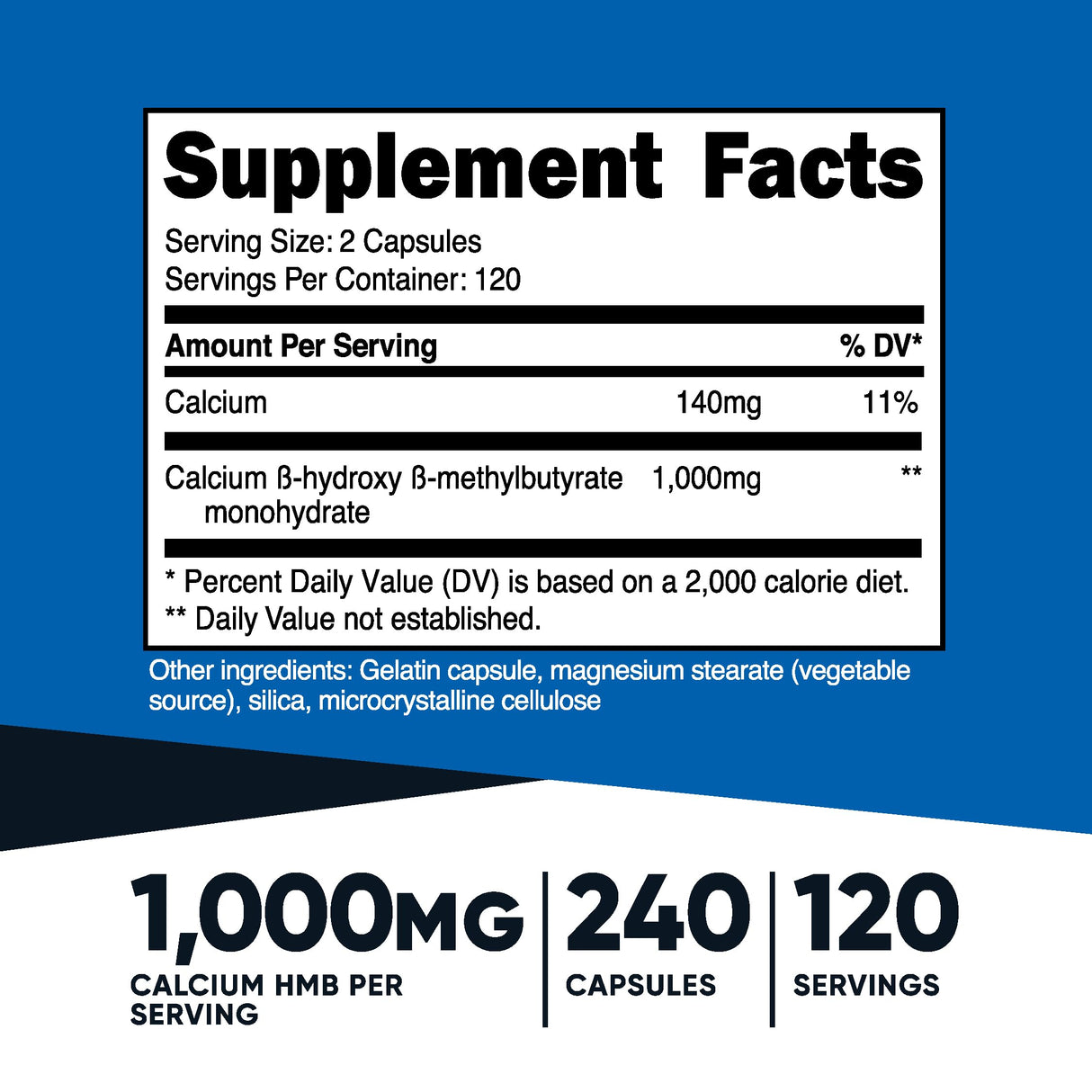 Nutricost HMB (Beta-Hydroxy Beta-Methylbutyrate) 1000mg (240 Capsules) - 500mg Per Capsule, 120 Servings - Gluten Free and Non-GMO