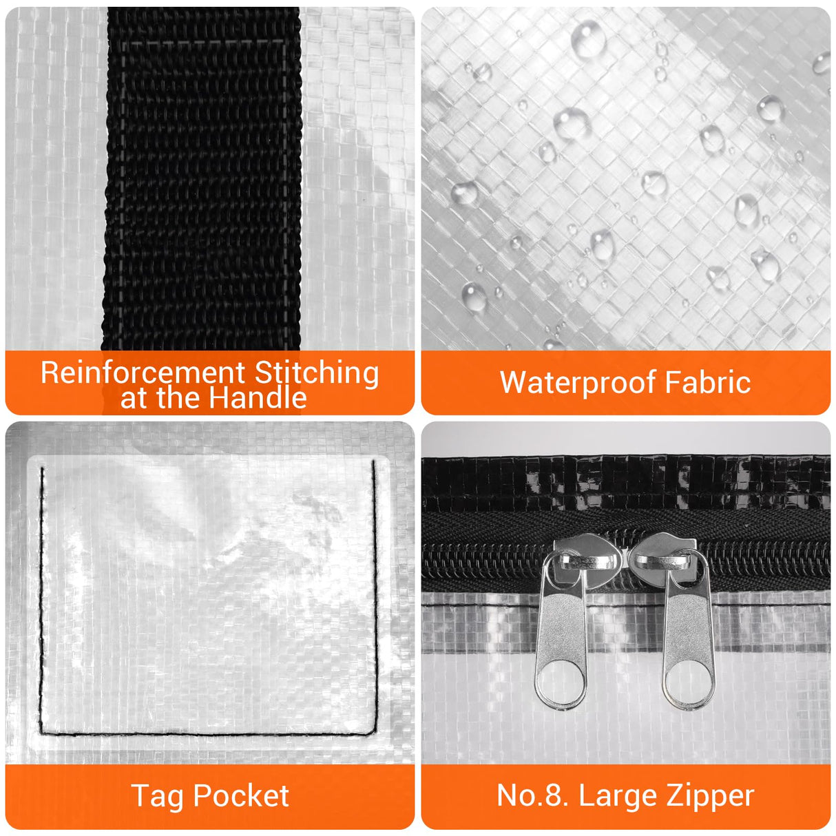 BlissTotes Moving Bags, 10-Pack Storage Bags, Moving Bags Heavy Duty Extra Large, Moving Totes, Clear Moving Bags, Reinforced Handles & Tag Pocket, Christmas Totes (125L)