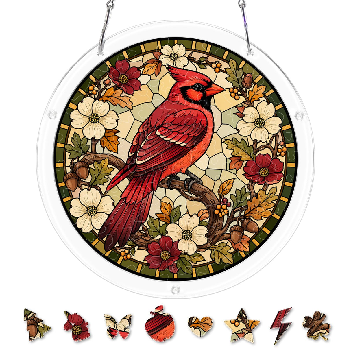UNIQGIFTS Acrylic Puzzle Suncatcher, Northern Cardinal Sun Catchers Puzzle for Window Hanging, DIY Craft Puzzles for Adults, Ideal Gift for Women, Men, Wife, Mom, Home & Garden Decor, 8.2 in
