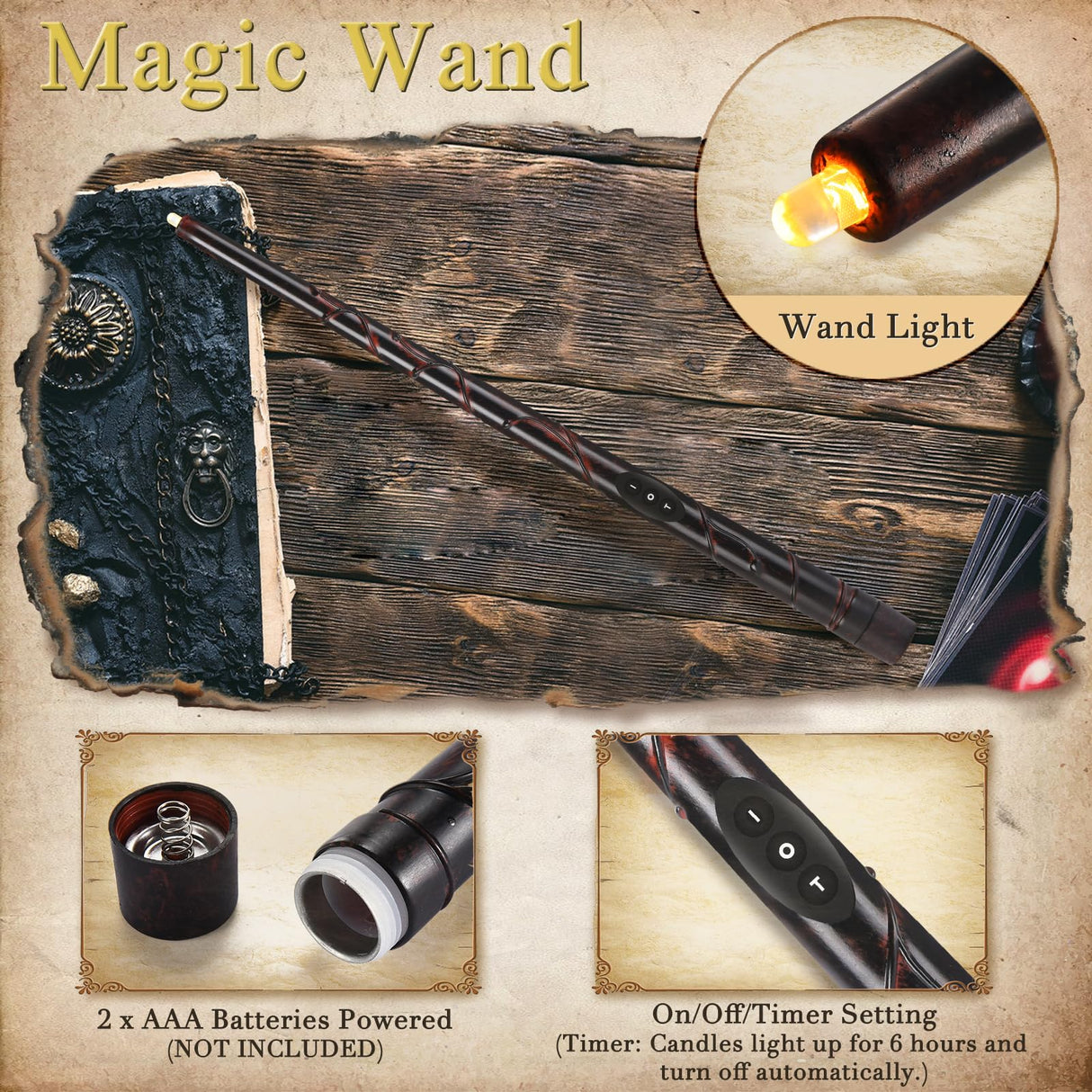 YMXHK Halloween Decorations - Floating Candles with Wand, 12 Pcs Flameless Candles with Warm Light Flickering, Witch Wizard Christmas Decor for Indoor Home Room Classroom Bedroom Birthday Party