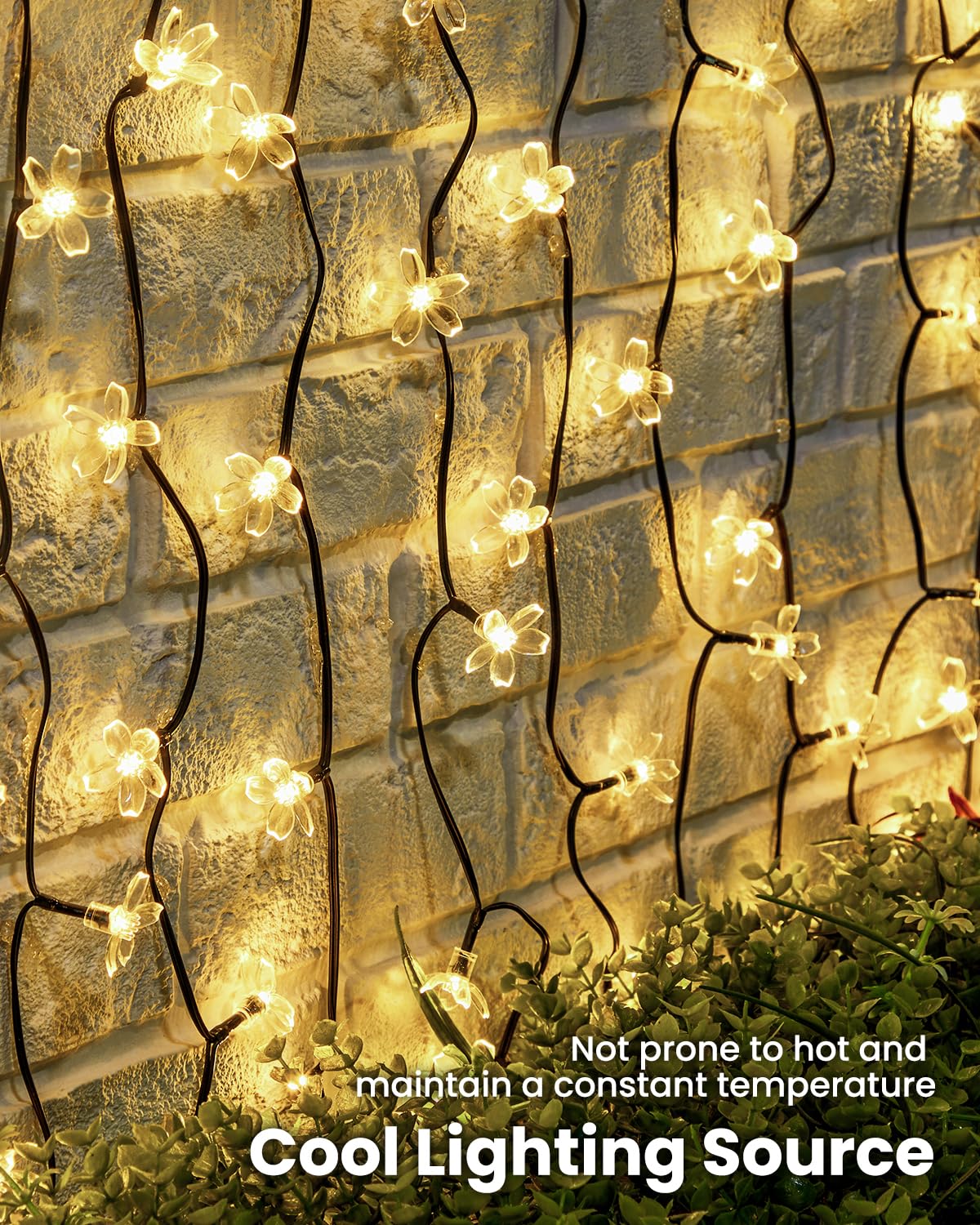 Brightown 2 Pack Total 52FT 120 LED Solar String Lights Flower Outdoor Waterproof Fairy Lights for Garden Yard Fence Patio Christmas Tree Wedding Party Decor, Warm White