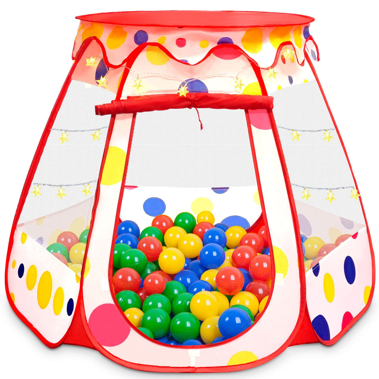 PopUp Princess Tent, Toddler Girl Toys Baby Ball Pit with LED Star Lights, Foldable Kid Play Tent with Carrying Bag, Indoor Outdoor 1 2 3 Year Old Girls Toy Gift for Birthday/ Christmas, Red