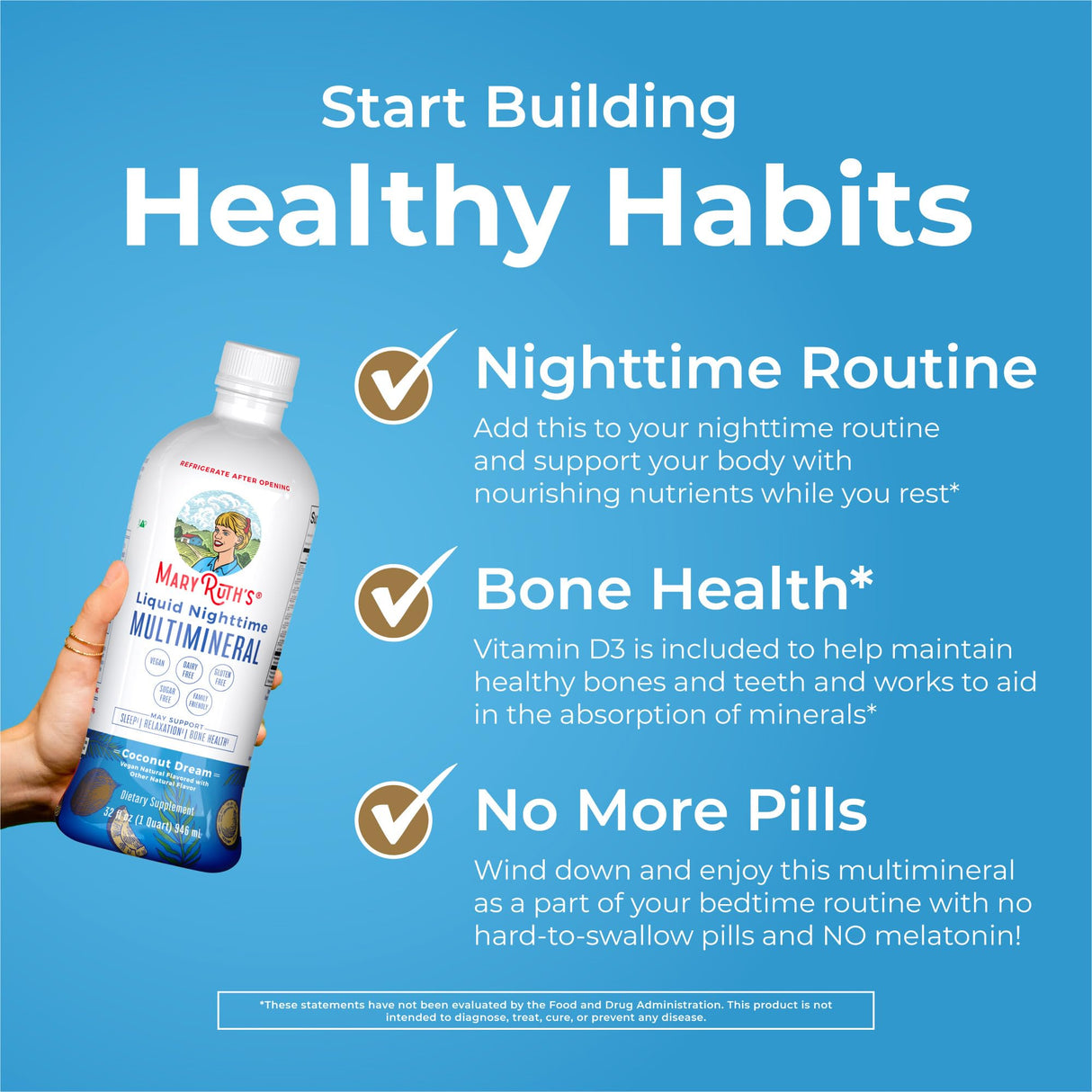 MaryRuth Organics Liquid Nighttime Multimineral | No Melatonin | Bedtime Routine | Magnesium Citrate | Calcium | Zinc | Vitamin D3| Available in 4 Flavors - Vegan | Sugar Free | Gluten Free | 32 Oz